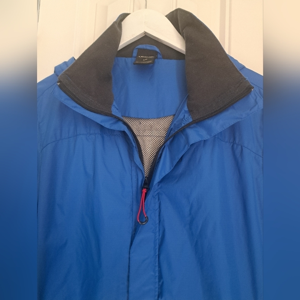 Mens FAR WEST blue windbreaker jacket zip mesh lined tuck away hood nylon SMALL - Picture 6 of 11
